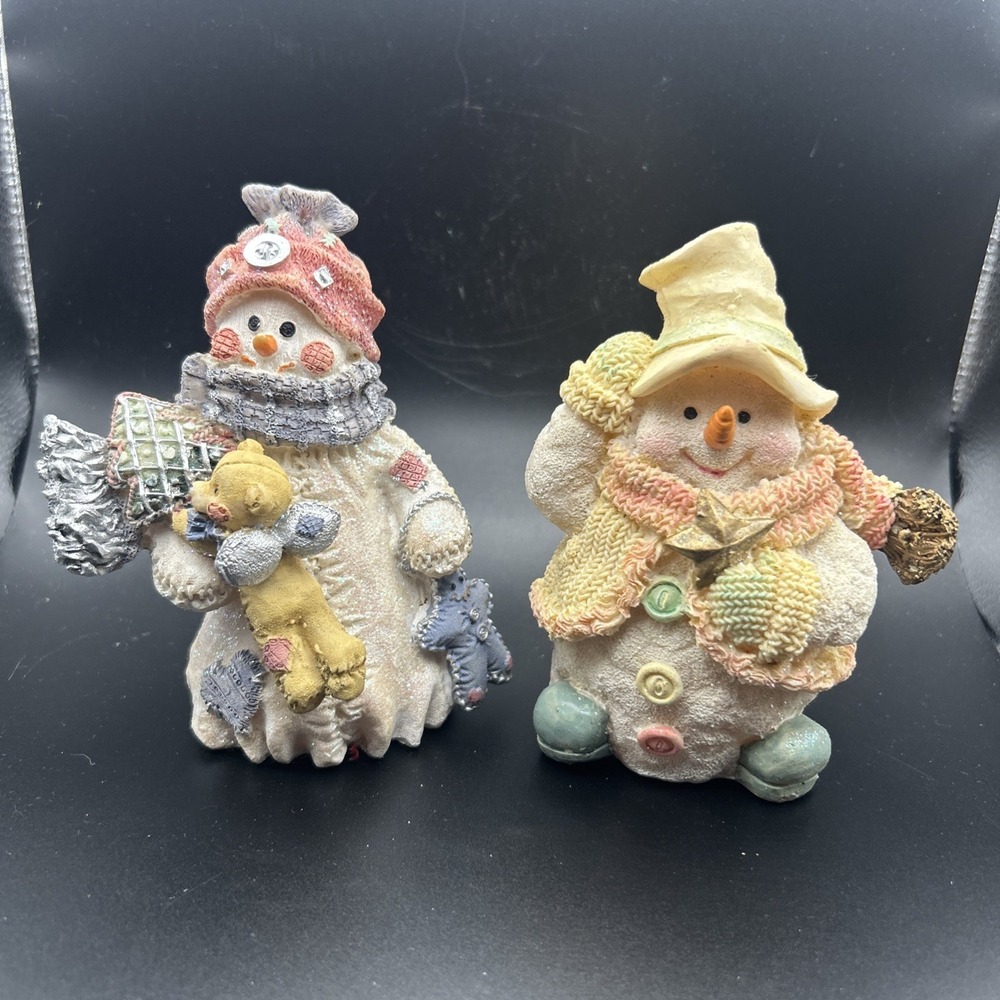Vintage - SNOWMAN & SNOWWOMAN BEAUTIFULLY DETAILED 4.5" FIGURES - CHRISTMAS 🎄